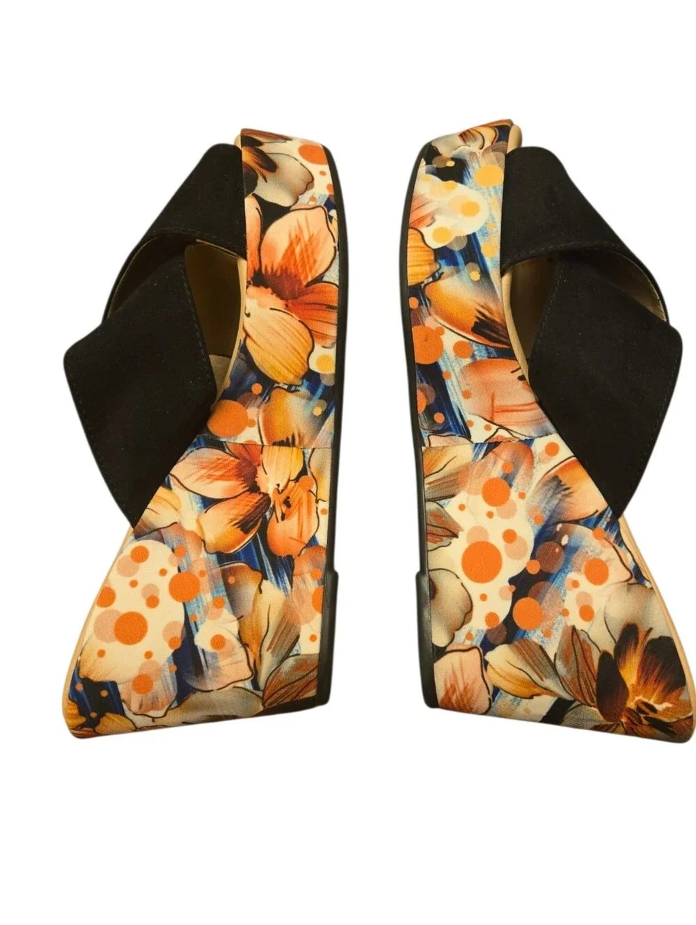 Spring Step Layne Italian Leather Colorful Floral Open Toe Wedge Sandal 38 7.5-8